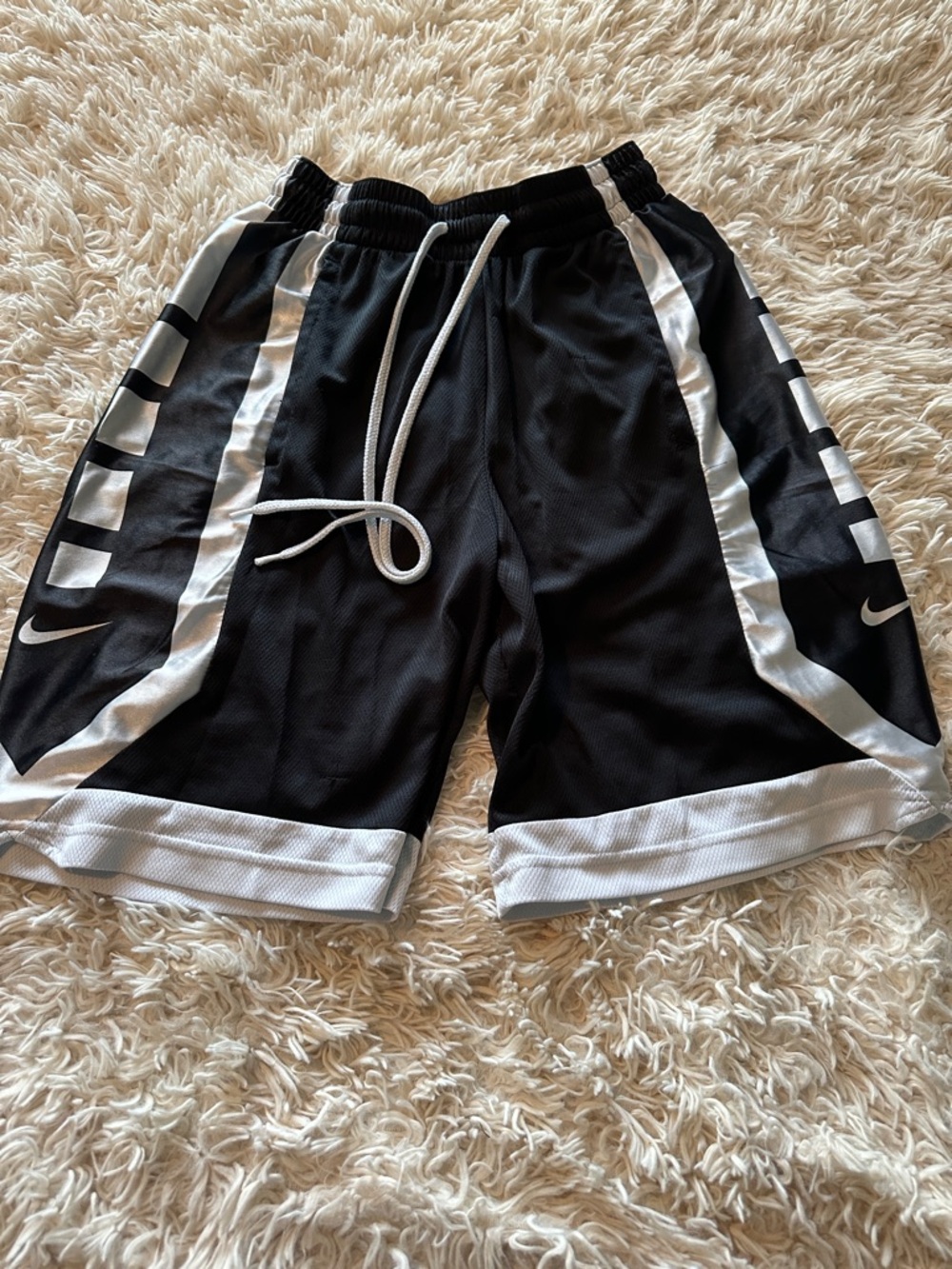 Nike Men’s Black and White Athletic Basketball Shorts with Side Swoosh